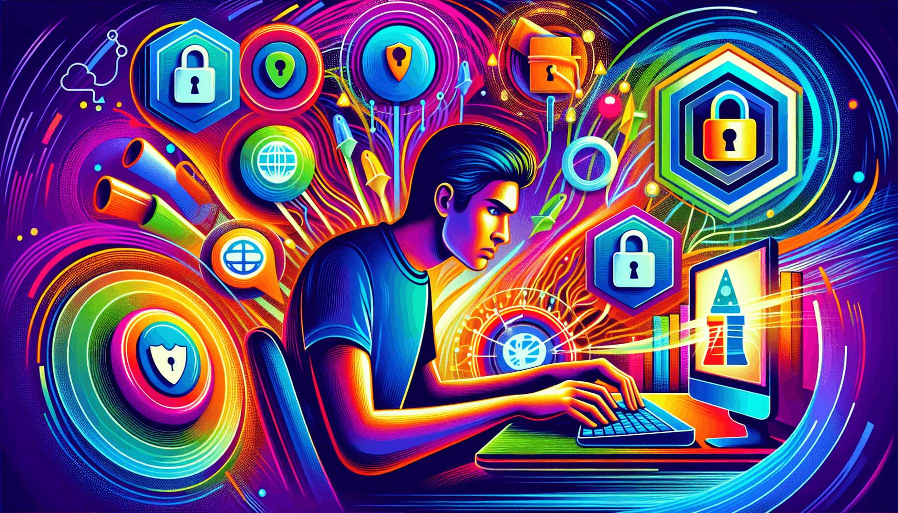 An illustration depicting various domain security measures being implemented.
