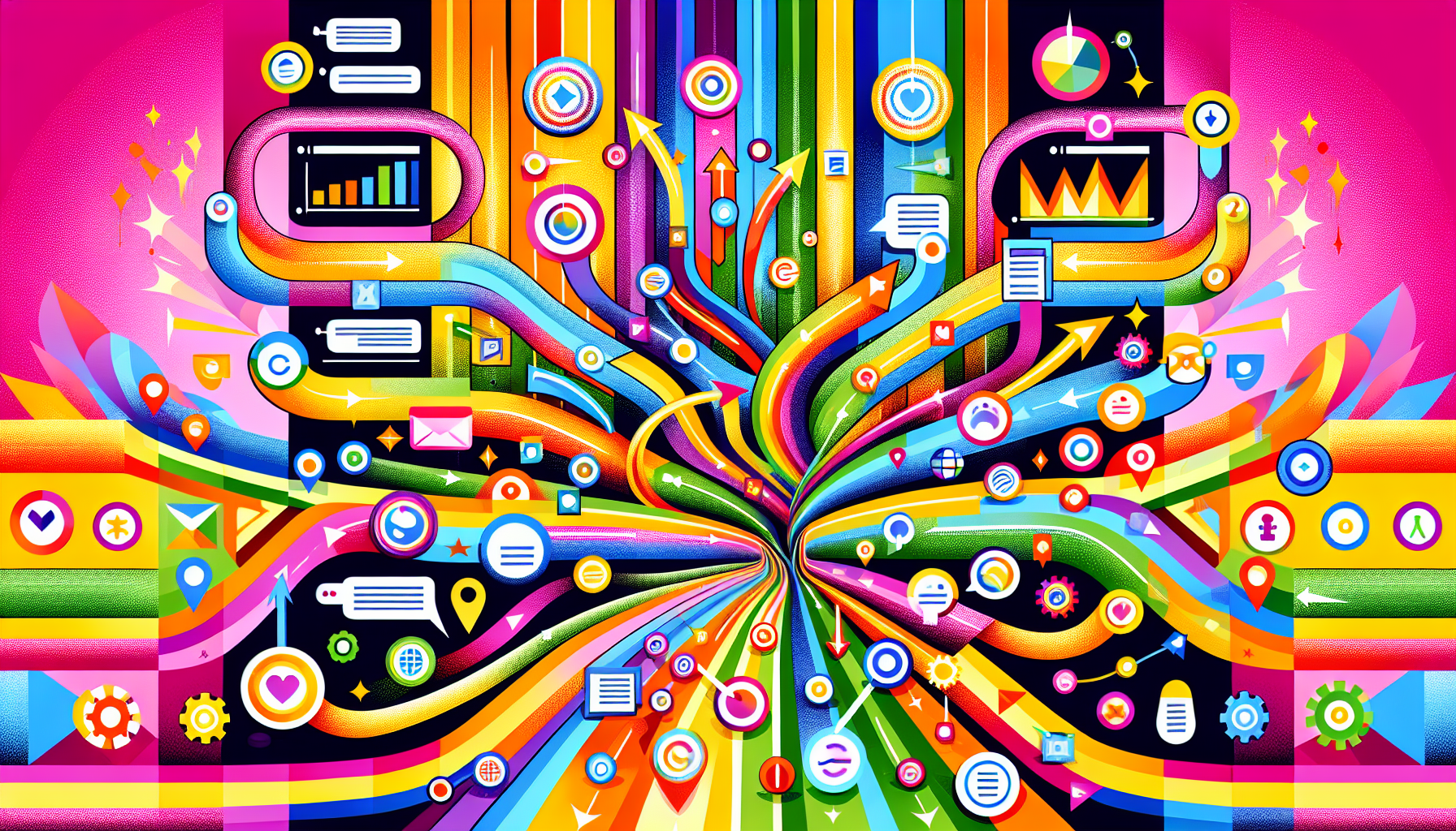 An illustration depicting various Google algorithm updates affecting search rankings.